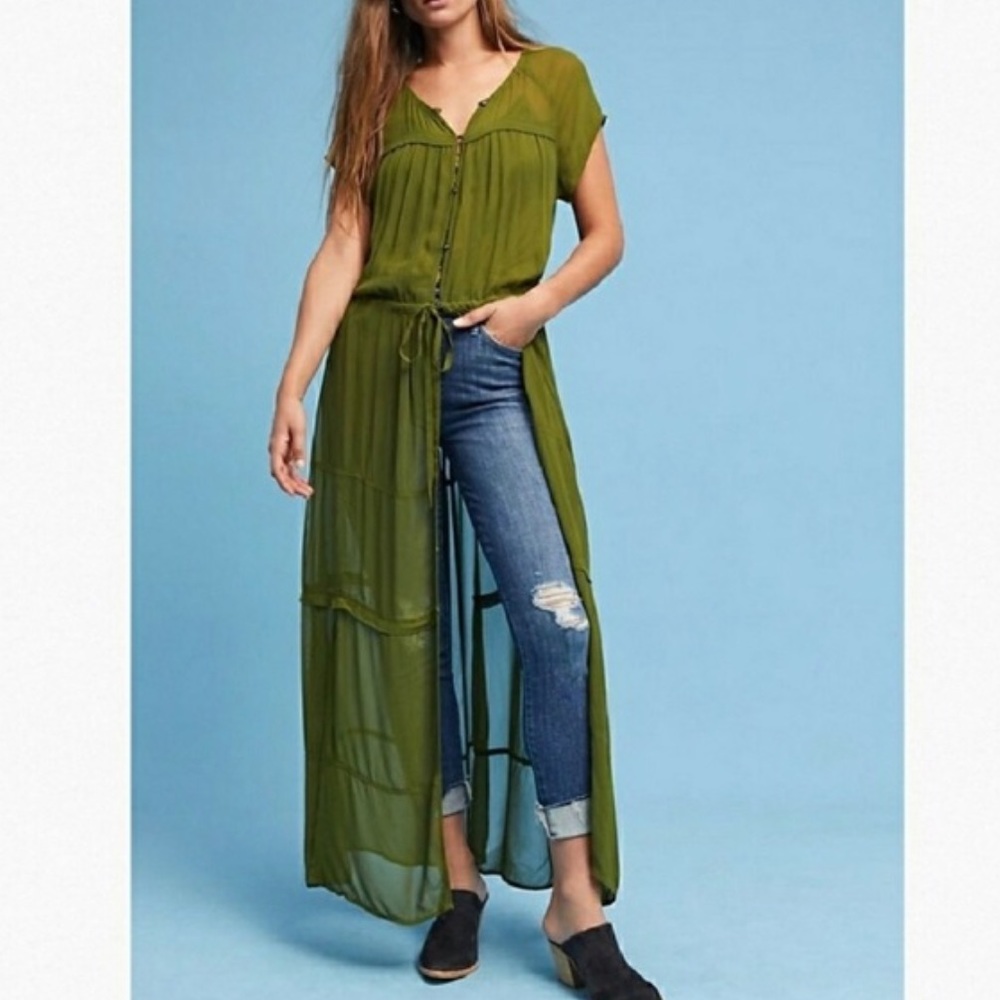 SOLD - NWT Anthropologie Green Sheer Maeve Midori Duster - Picture 3 of 6